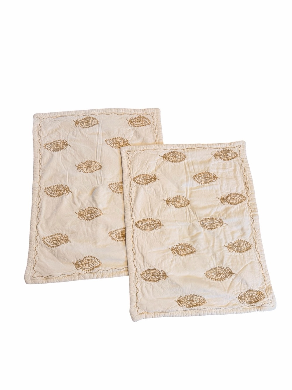 Pair of Y2K Thomas O'Brien pillow shams, cream with Gold Embroidery
